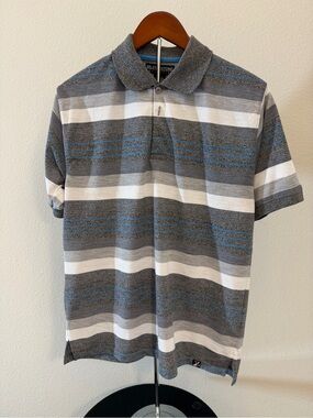 Silverstone Men's Gray & White Striped Polo with Blue Accents